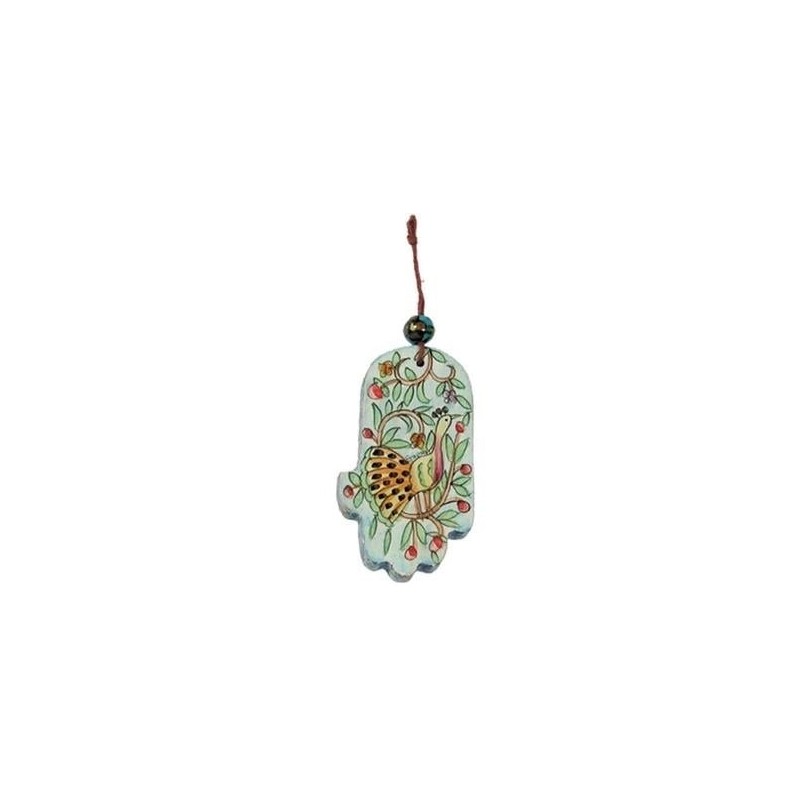 Yair Emanuel Small Wood Painted Hamsa - Peacock